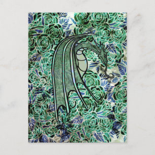 Dragon Roses Green Nature Dragons Abstract Rose Postcard