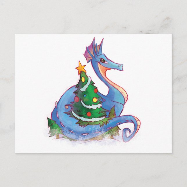 Dragon Round the Christmas Tree Holiday Postcard (Front)