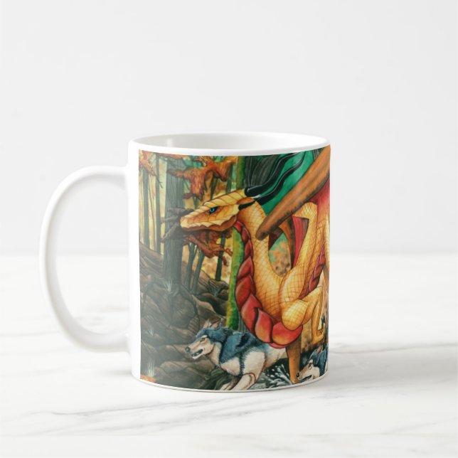 Dragon Running with Wolves by Carla Morrow Coffee Mug (Left)