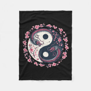 Dragon Sakura Yin Yang Japanese Cherry Blossoms Wo Fleece Blanket