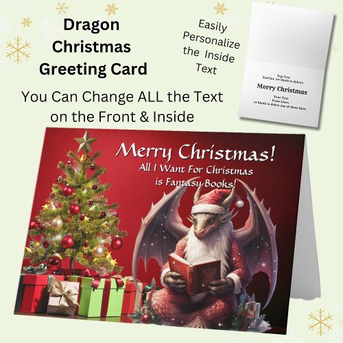 Dragon Santa Reading Book  Merry Christmas  Card