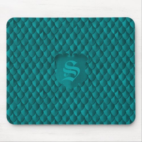Dragon Scale Armor Teal Monogram Mouse Pad