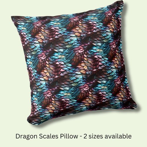Dragon Scales Aqua Blue Crimson Brown Throw Pillow