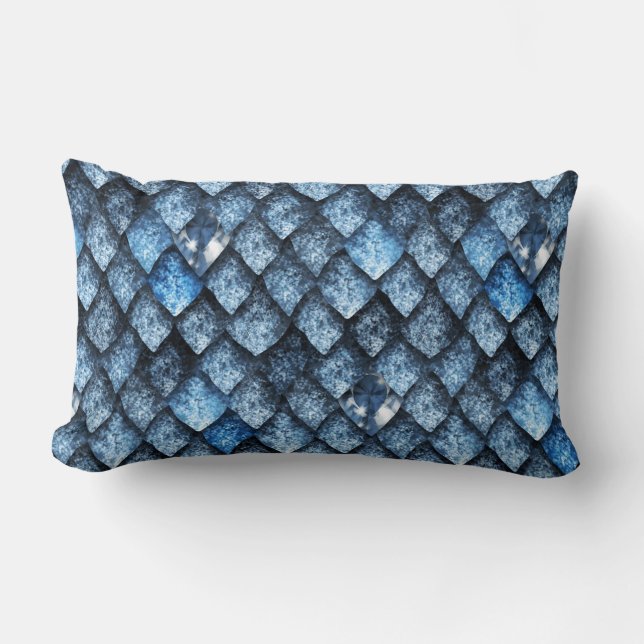 Dragon scales / blue gems lumbar pillow (Front)