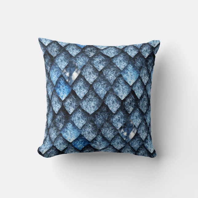 Dragon scales / blue gems throw pillow (Front)