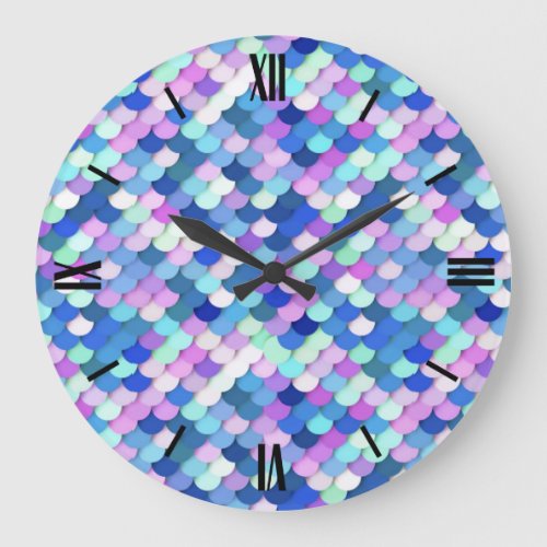 Dragon Scales _ blue orchid and lavender Large Clock