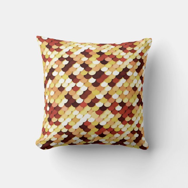 "Dragon Scales" - chocolate, tan, rust and cream Throw Pillow (Front)