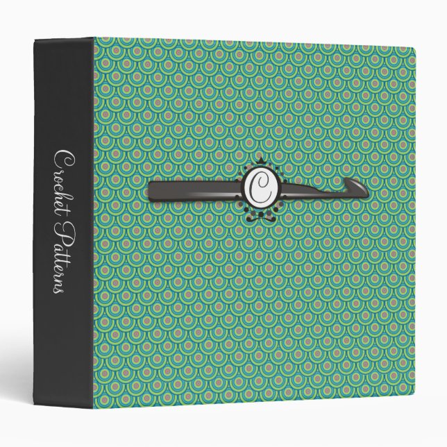 Dragon scales crochet hook monogram 3 ring binder (Front/Spine)
