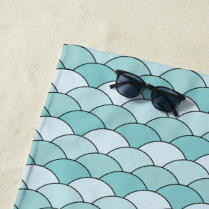 Dragon Scales, Fans, Waves, Seigaiha, Blue Beach Towel