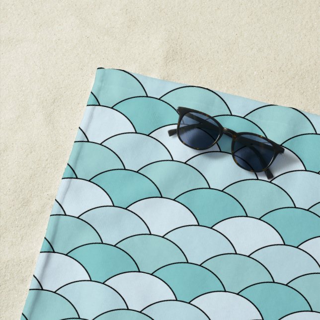 Dragon Scales, Fans, Waves, Seigaiha, Blue Beach Towel (In Situ)