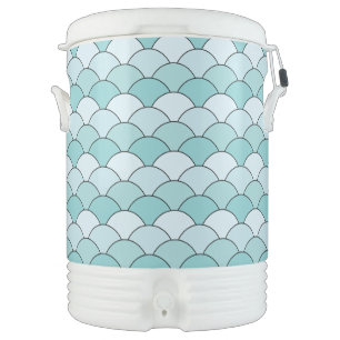 Dragon Scales, Fans, Waves, Seigaiha, Blue Beverage Cooler