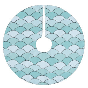 Dragon Scales, Fans, Waves, Seigaiha, Blue Brushed Polyester Tree Skirt