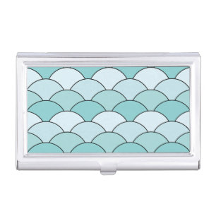 Dragon Scales, Fans, Waves, Seigaiha, Blue Business Card Case