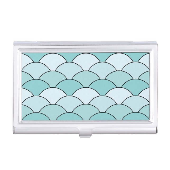 Dragon Scales, Fans, Waves, Seigaiha, Blue Business Card Case (Front)