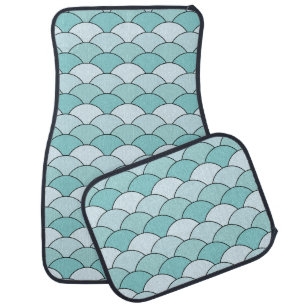 Dragon Scales, Fans, Waves, Seigaiha, Blue Car Floor Mat