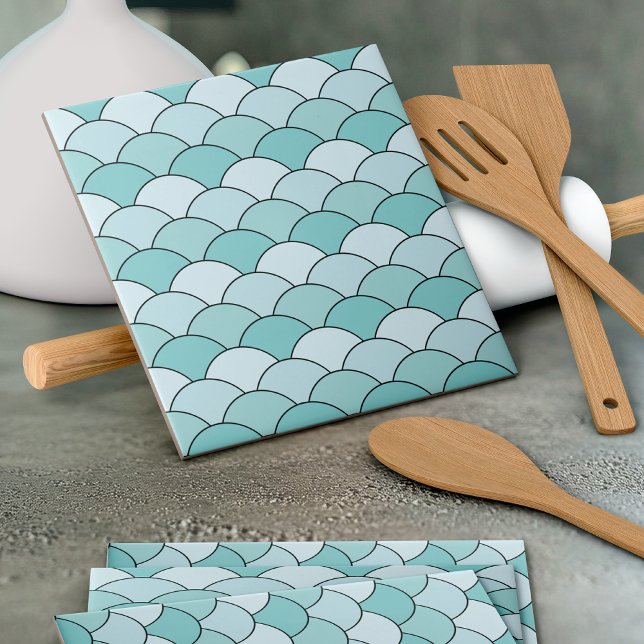 Dragon Scales, Fans, Waves, Seigaiha, Blue Ceramic Tile (Creator Uploaded)