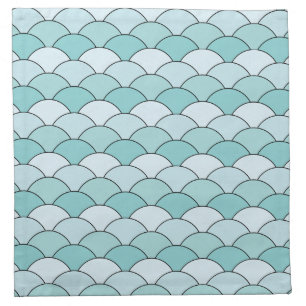 Dragon Scales, Fans, Waves, Seigaiha, Blue Cloth Napkin