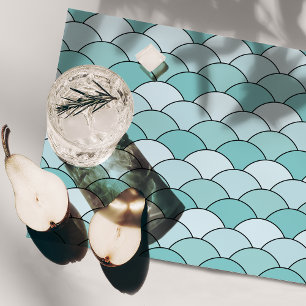 Dragon Scales, Fans, Waves, Seigaiha, Blue Cloth Placemat