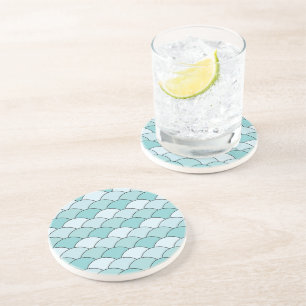 Dragon Scales, Fans, Waves, Seigaiha, Blue Coaster