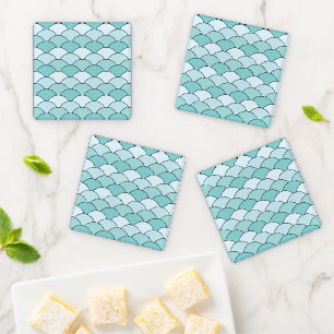 Dragon Scales, Fans, Waves, Seigaiha, Blue Coaster Set