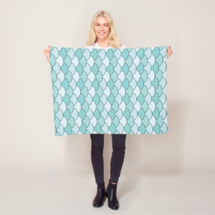 Dragon Scales, Fans, Waves, Seigaiha, Blue Fleece Blanket