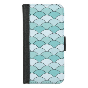 Dragon Scales, Fans, Waves, Seigaiha, Blue iPhone 8/7 Wallet Case