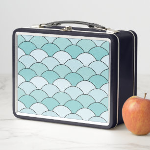 Dragon Scales, Fans, Waves, Seigaiha, Blue Metal Lunch Box