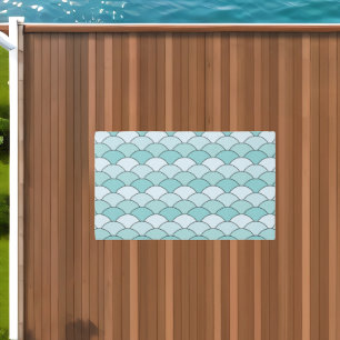 Dragon Scales, Fans, Waves, Seigaiha, Blue Outdoor Rug