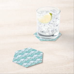 Dragon Scales, Fans, Waves, Seigaiha, Blue Paper Coaster