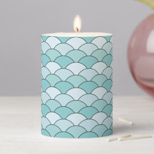 Dragon Scales, Fans, Waves, Seigaiha, Blue Pillar Candle