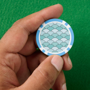 Dragon Scales, Fans, Waves, Seigaiha, Blue Poker Chips