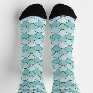 Dragon Scales, Fans, Waves, Seigaiha, Blue Socks