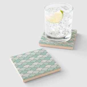Dragon Scales, Fans, Waves, Seigaiha, Blue Stone Coaster