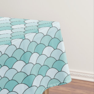 Dragon Scales, Fans, Waves, Seigaiha, Blue Tablecloth