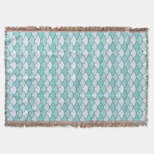 Dragon Scales, Fans, Waves, Seigaiha, Blue Throw Blanket