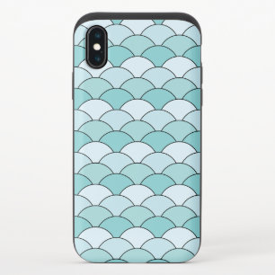 Dragon Scales, Fans, Waves, Seigaiha, Blue iPhone XS Slider Case