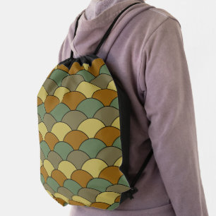 Dragon Scales, Fans, Waves, Seigaiha, Camouflage Drawstring Bag