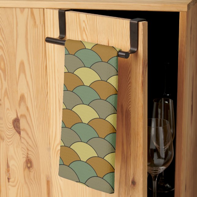 Dragon Scales, Fans, Waves, Seigaiha, Camouflage Kitchen Towel (Thirds Fold)