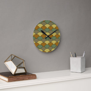 Dragon Scales, Fans, Waves, Seigaiha, Camouflage Round Clock