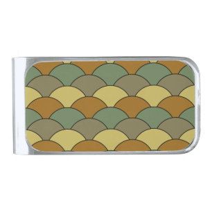 Dragon Scales, Fans, Waves, Seigaiha, Camouflage Silver Finish Money Clip