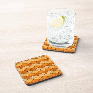 Dragon Scales, Fans, Waves, Seigaiha, Orange Beverage Coaster