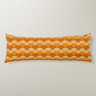 Dragon Scales, Fans, Waves, Seigaiha, Orange Body Pillow