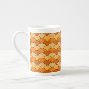 Dragon Scales, Fans, Waves, Seigaiha, Orange Bone China Mug