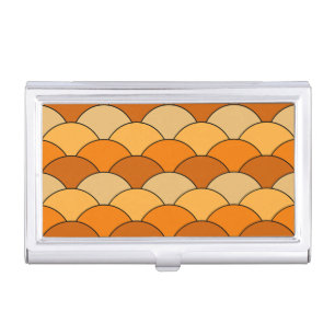 Dragon Scales, Fans, Waves, Seigaiha, Orange Business Card Case