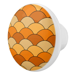 Dragon Scales, Fans, Waves, Seigaiha, Orange Ceramic Knob