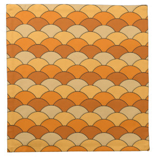 Dragon Scales, Fans, Waves, Seigaiha, Orange Cloth Napkin