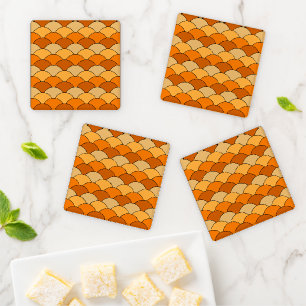 Dragon Scales, Fans, Waves, Seigaiha, Orange Coaster Set