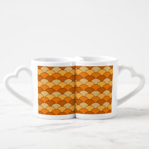 Dragon Scales, Fans, Waves, Seigaiha, Orange Coffee Mug Set