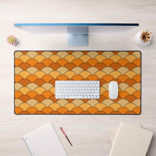 Dragon Scales, Fans, Waves, Seigaiha, Orange Desk Mat (Office 1)