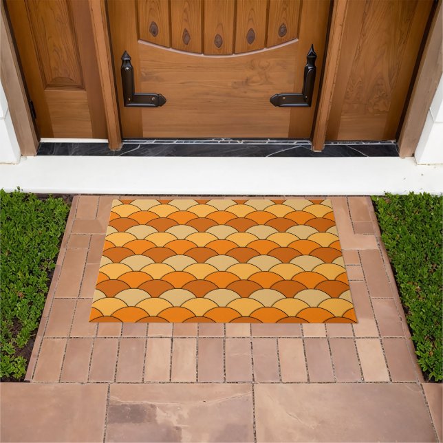 Dragon Scales, Fans, Waves, Seigaiha, Orange Doormat (Outdoor)